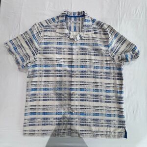 Tommy Bahama Silk Blend Shirt Men's XL Cream Blue Pattern Short Sleeve Hawaiian